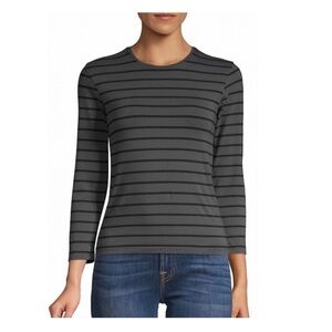 ATM Anthony Thomas Melillo Charcoal and Black Striped Long Sleeve Top